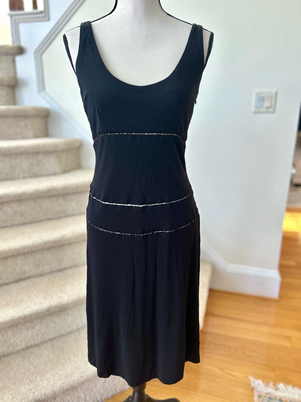 Tocca Vintage Black Beaded Slit Scoopneck Sheath Dress